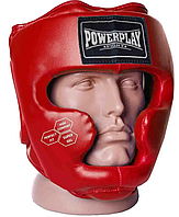Боксерский шлем тренировочный закрытий р. XS PowerPlay 3043 красный из экокожи с защитой щек для