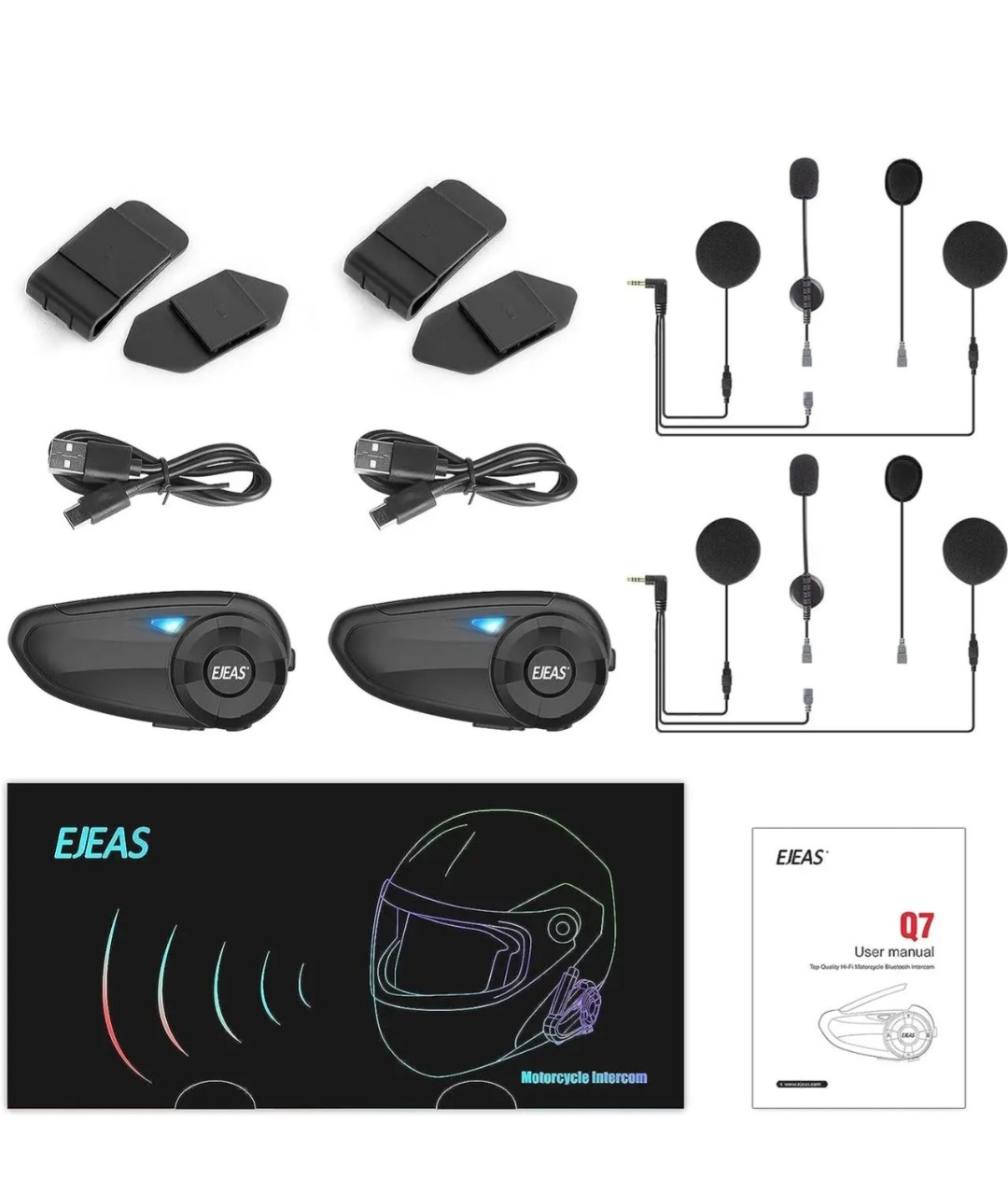 Комплект Bluetooth гарнітура для мотоциклетного шолома EJEAS Q7 - фото 2 - id-p2023446946