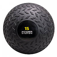 Слембол (мяч) для кроссфита Power System PS-4117 SlamBall 15кг рифленый Black D_2900