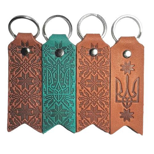 Брелок з натуральної шкіри "Вишиванка/ герб" флажок, двосторонній