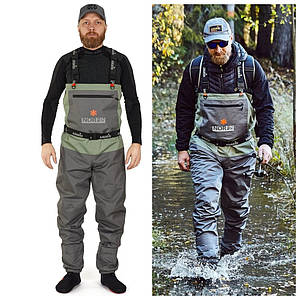 Вейдерси Norfin Pilot Stockingfoot 2, 2XL (60-62) | Напівкомбінезон забродний з неопреновими шкарпетками для ловлі риби у воді