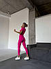 Малиновий жіночий обтислий спортивний фітнес костюм із мікродайвінгу: Лосини та Топ, фото 7