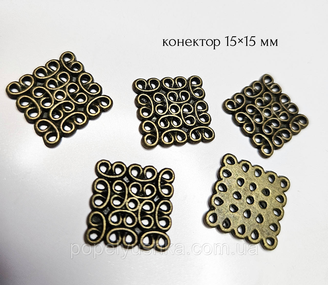 Конектор 5 отворів квадратний 15х15х1.5 мм. Бронза, фото 1