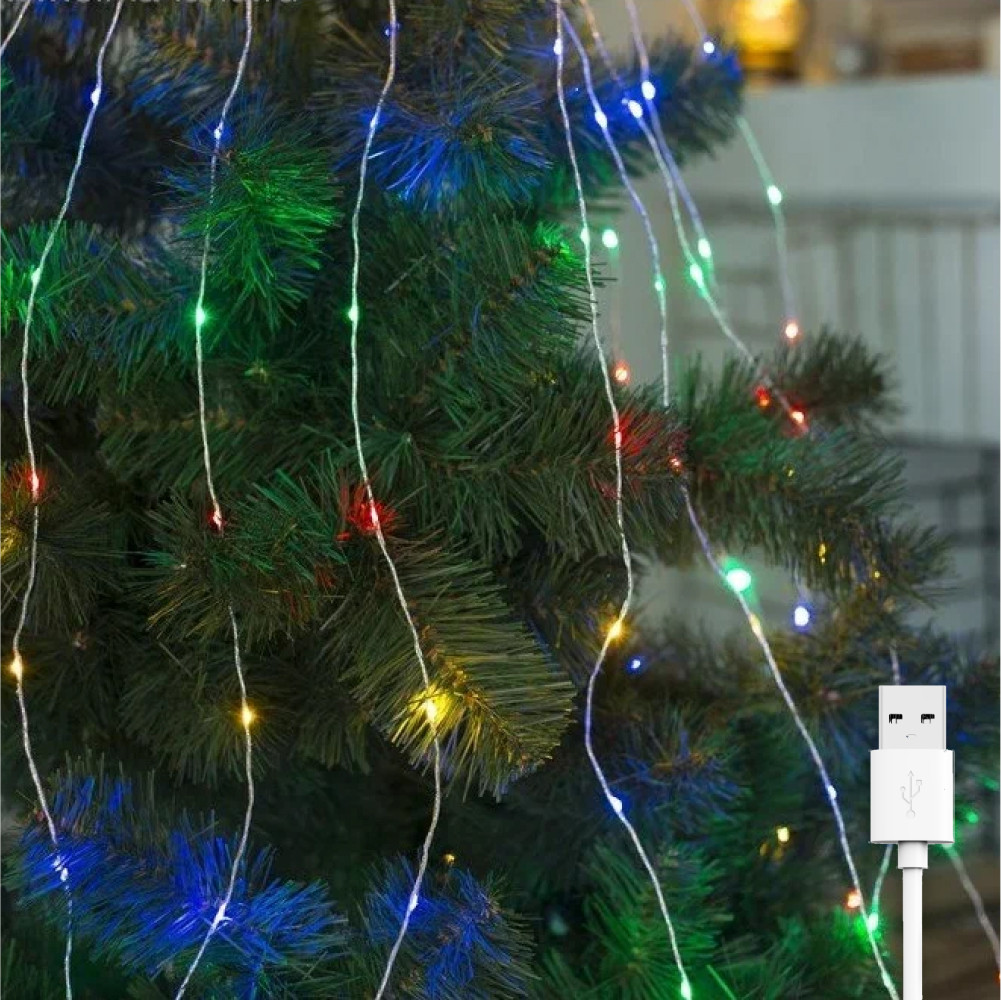 Ялинкова гірлянда Кінський хвіст, 5м, 500 LED, 10 ниток, від USB, 8 режимів, IP44