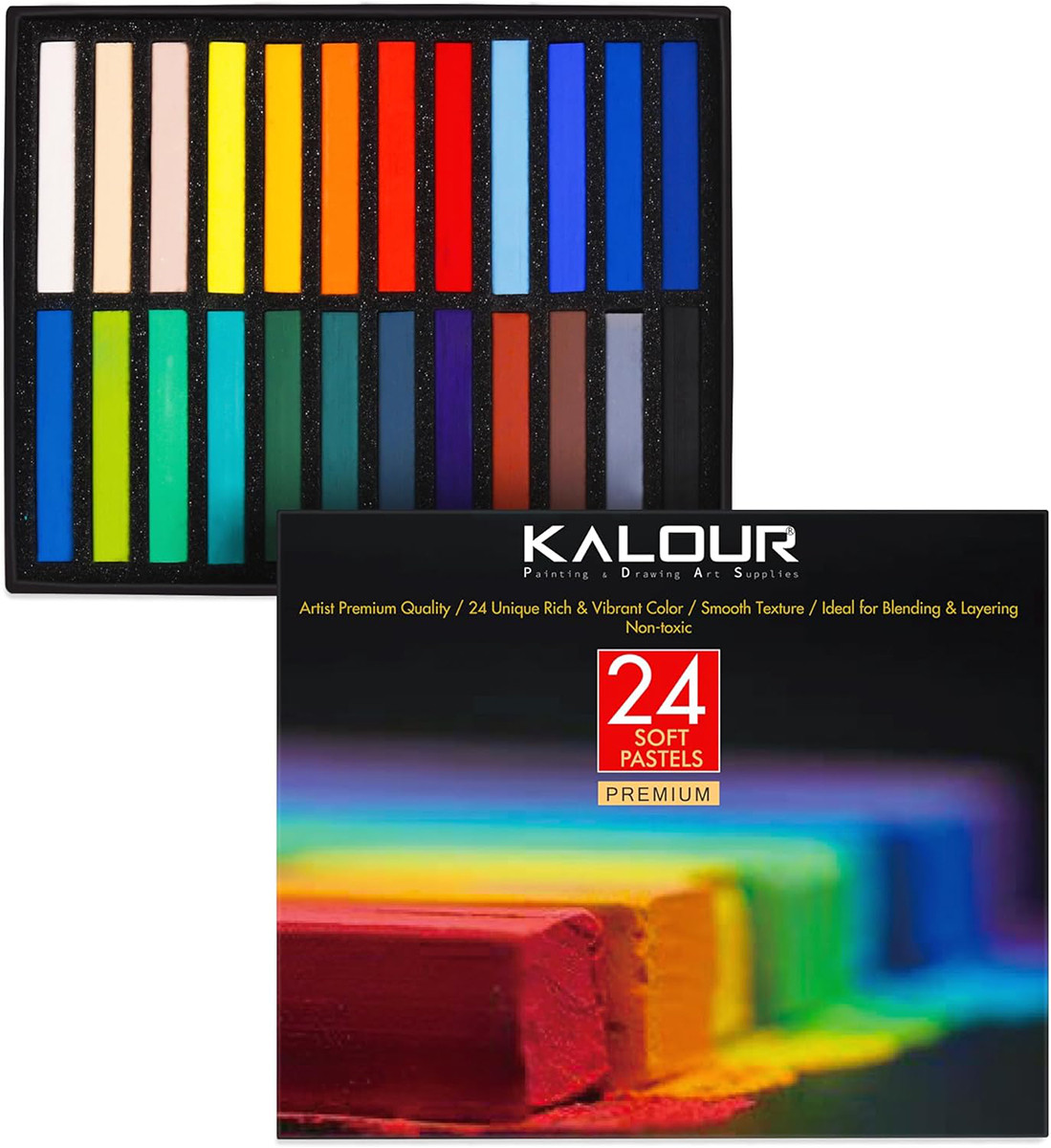 М`яка кольорова пастель для художників KALOUR Premium, набір з 24 кольорів