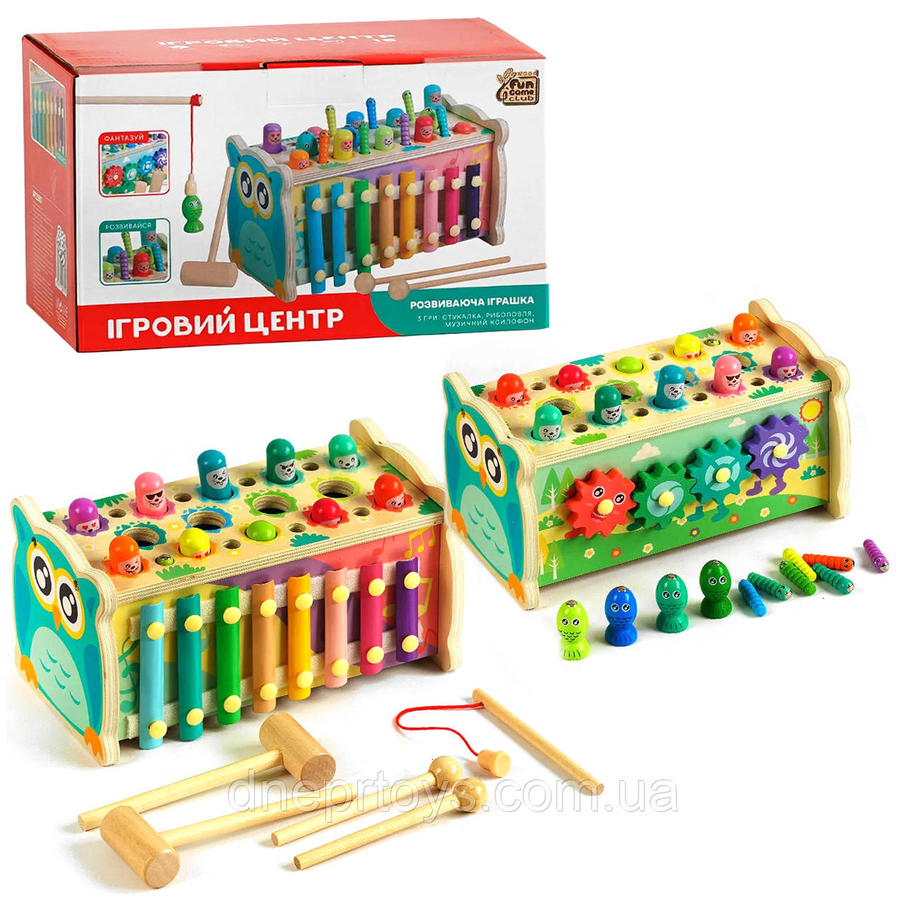 Іграшковий центр розвиваючий FUN Game, ксилофон, магнітна гра, стукалка, шестерні, 24*10*14см (22657), фото 1