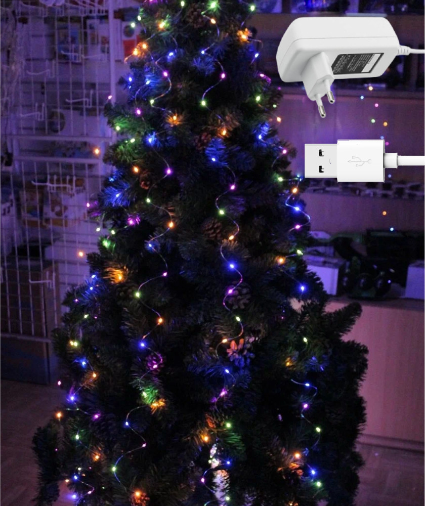 Гірлянда кінський хвіст, 3м, 600 LED, 20 ниток, від USB і мережі 220В, статичний режим, Мультиколор