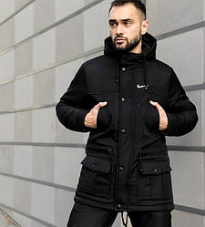 Чоловіча зимова куртка парка Nike Зимовий чоловічий пуховик Найк чорна з капюшоном