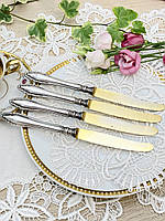 Старинный десертный нож с серебряной ручкой, нож для масла, Германия, серебро 835