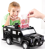 Детская копилка, с отпечатком пальца и кодовым замком, полицейская машина 3в1 детский сейф Police Safe