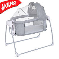 Детская кроватка приставная Mastela 8901 люлька для новорожденных с механизмом качания на колесиках Серый dgn