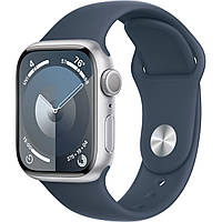 Смарт часы Apple Watch Series 9 GPS 41mm Silver Aluminum Case w. Storm Blue S. Band - S/M (MR903)