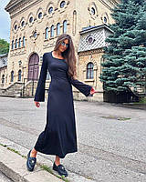 Довге жіноче плаття максі рубчик (чорне, графіт, світло-сіре, моко) 42-46