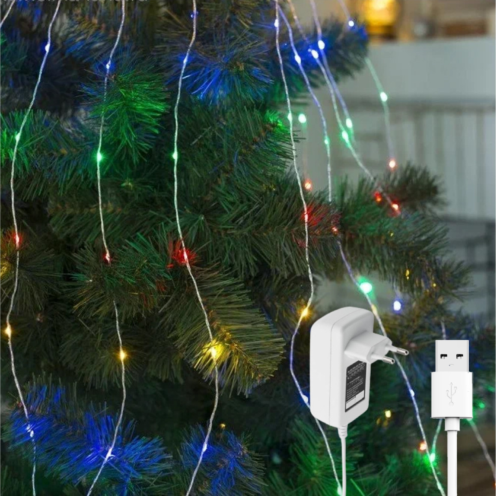 Світлодіодна гірлянда Кінський хвіст, 2м, 200 LED, 10 ниток, від USB та мережі 220В, статичний режим, Мультиколор