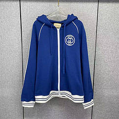 Худі синє Гуччі на блискавці з нашивкою-логотипом Gucci спортивна кофта