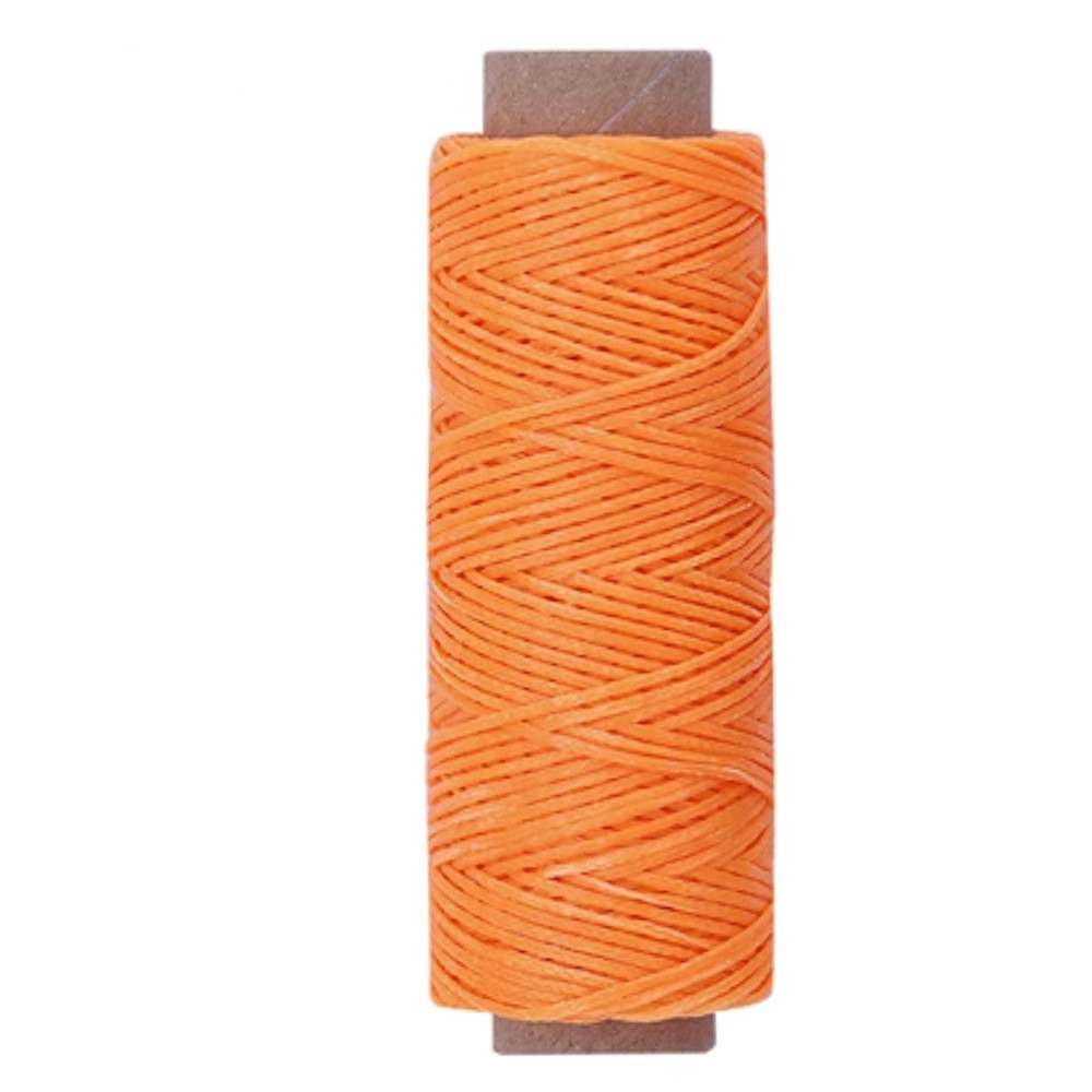 Нитка оранжева вощена 0,8 мм для ручного шиття плоска для шкіри 50 м