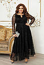Вечірня чорна довга сукня з сіткою з флоком великі розміри, фото 3
