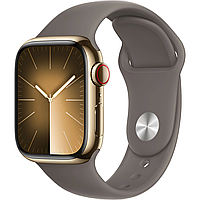 Смарт часы Apple Watch Series 9 GPS + Cellular 45mm Gold S. Steel Case w. Clay Sport Band - S/M (MRMR3)