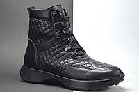 Женские модные зимние кожаные ботинки черные L-Style 6754