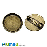 Основа для броши под кабошон 20 мм, 22 мм, Античная бронза, 1 шт (OSN-049505)