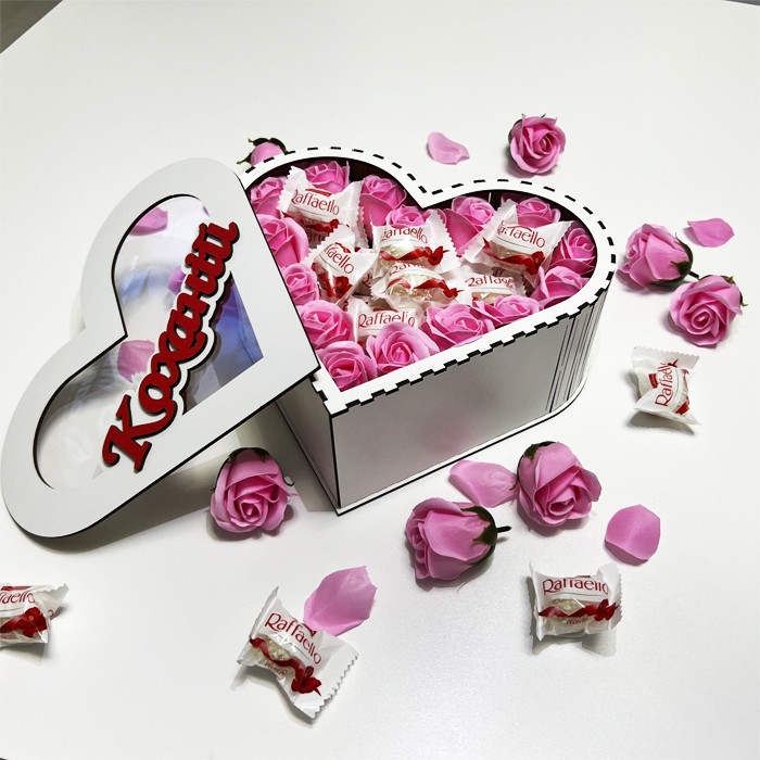 Подарок с розовыми розами и раффаэлло PRO 30х25 см 30 шт Розовый - фото 3 - id-p2023857232