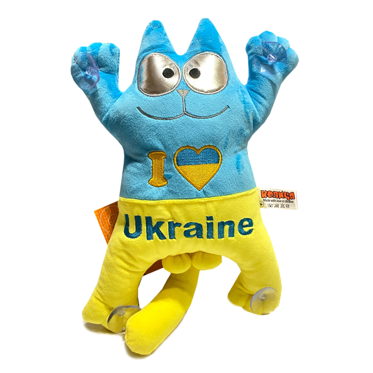 М`яка іграшка Котик I Love Ukraine, Я люблю Україну на присосках в машину 33*24*7 см (00971-4), фото 1