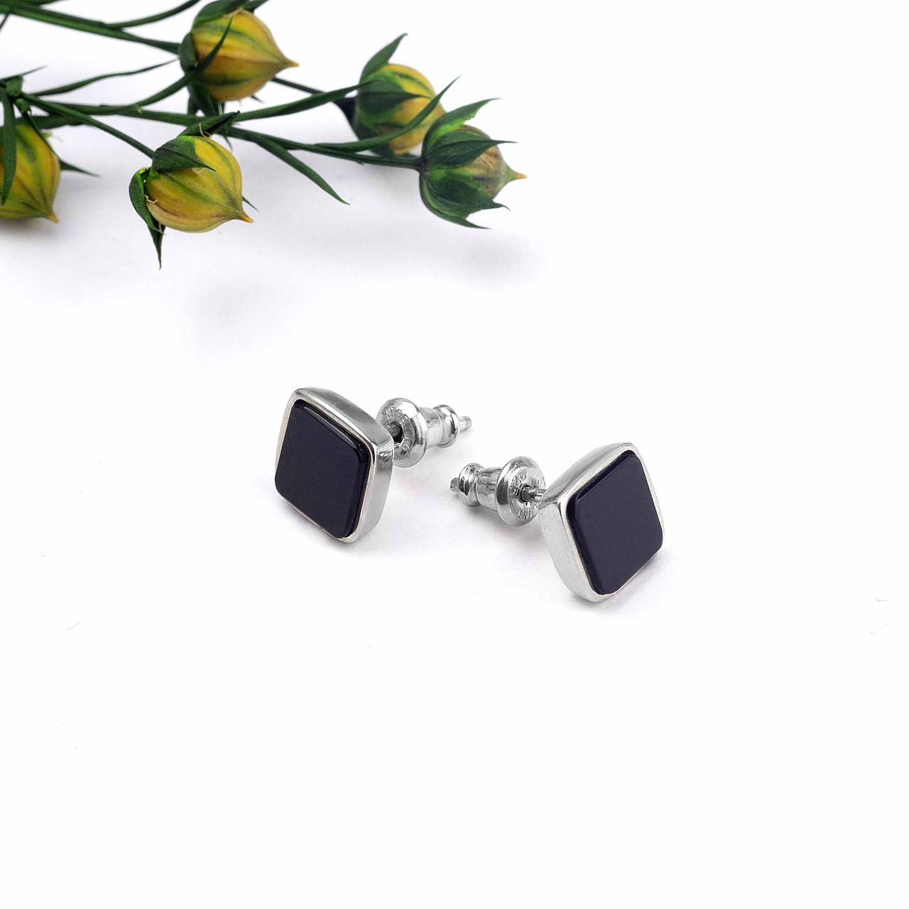 Срібні сережки пусети Квадрат Онікс, фото 1