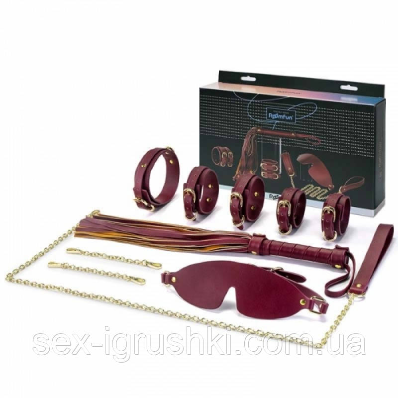 Набір БДСМ з екошкіри, 6 предметів бордовий Roomfun Bondage Set ST61536