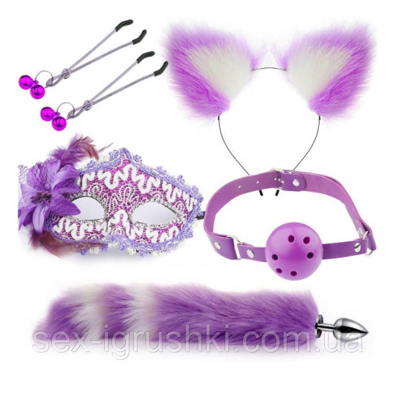 Набір для сексуальних ігор Sexy Cat Ears Fox Tail Cosplay Sex Party Accessories Purple ST61583