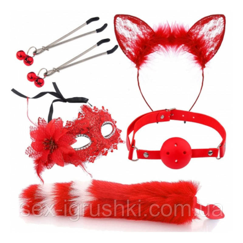Набір для сексуальних ігор Sexy Cat Ears Fox Tail Cosplay Sex Party Accessories Red ST61578