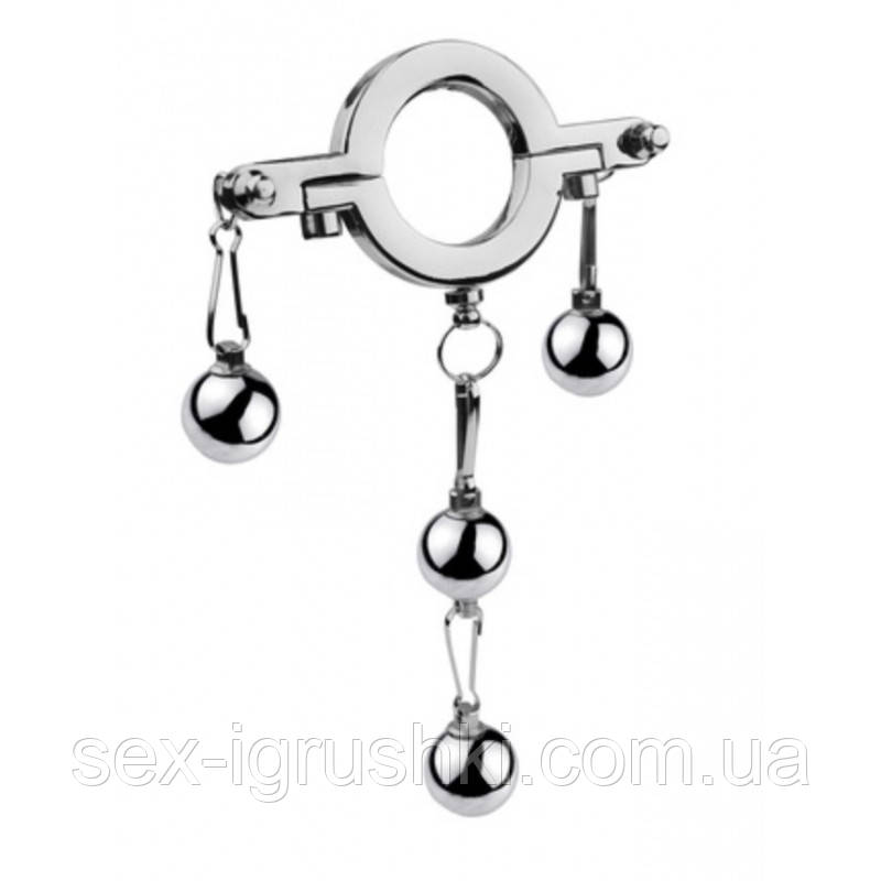 Кільце обтяжувач для мошонки з кульками Cock Ring With 4 Weight Balls, серебро