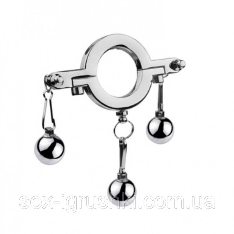 Кільце обтяжувач для мошонки з кульками Cock Ring With Weight Ball, серебро