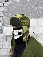 Армейская тактическая шапка ушанка мультикам, Зимняя флисовая военная шапка для ВСУ multicam
