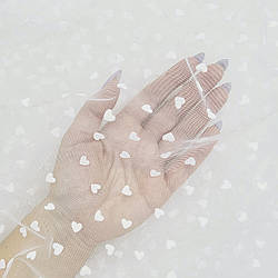 Сітка стрейч з флоком (серця) / колір БІЛИЙ / ціна вказана за 0,5 метра сітки