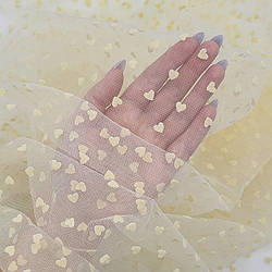 Сітка стрейч з флоком (серця) / колір КРЕМОВИЙ / ціна вказана за 0,5 метра сітки