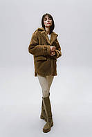Женская стильная теплая шуба-пиджак из натурального меха стриженой овцы