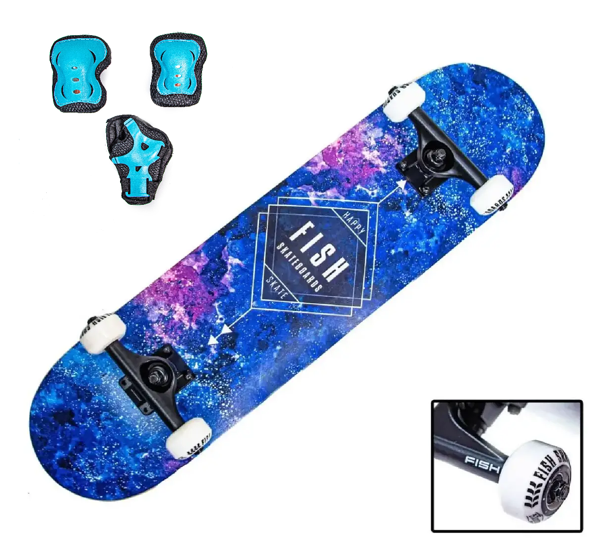 Скейтборд із захистом для дівчинки FISH Galaxy. Навантаження до 90 кг, фото 1
