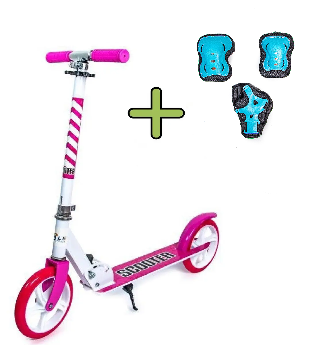 Дитячий складний САМОКАТ + ЗАХИСТ Scooter 460. Біло-Рожевий колір, фото 1