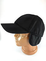 Кепка-бейсболка черная мужская зимняя кепка из плащевки с ушами на флисе кепки осенние размер 59