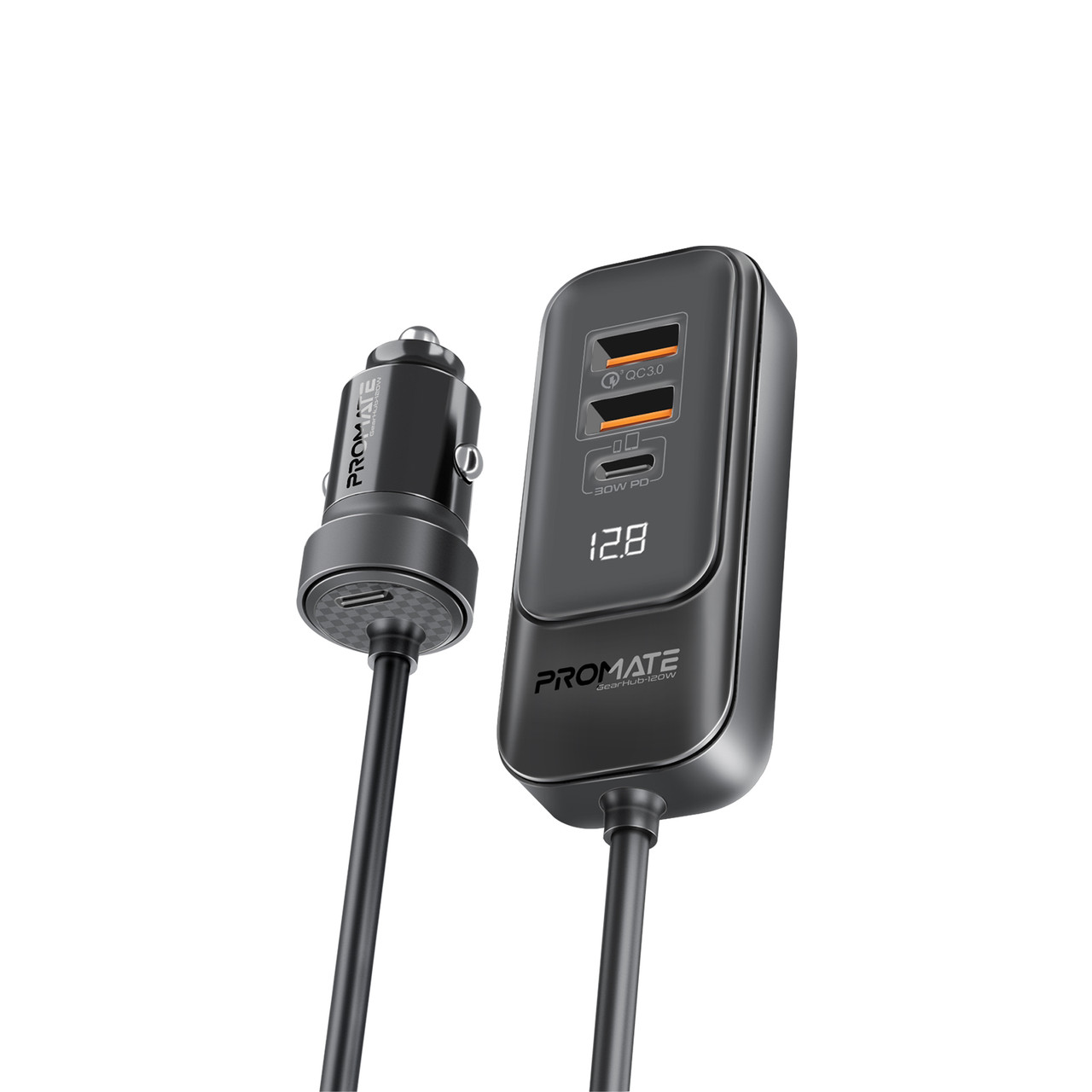 Автомобильное зарядное устройство Promate GearHub-120W 2xUSB-C, 2xUSB-A Black (gearhub-120w.black)