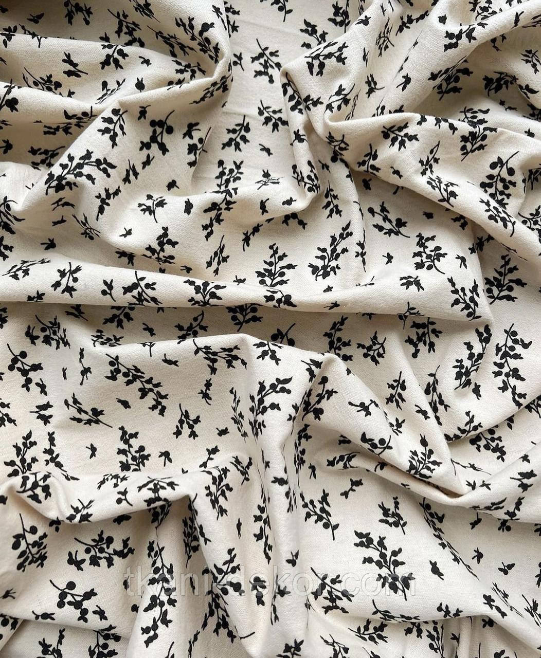 Плательна фланель, чорні гілочки на бежевому, фото 1