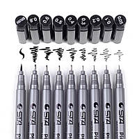 Линеры для рисования STA 9 шт, Набор черных капилярных ручек для скетч зарисовок (B091220). Ручки лайнеры