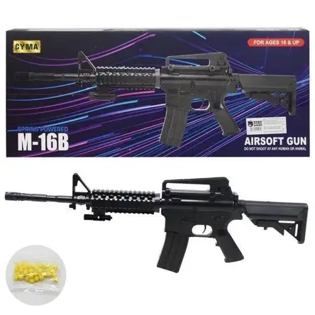 Дитячий іграшковий автомат із лазерним прицілом Cyma M 16 B (стріляє пластиковими кульками 6 мм), фото 1