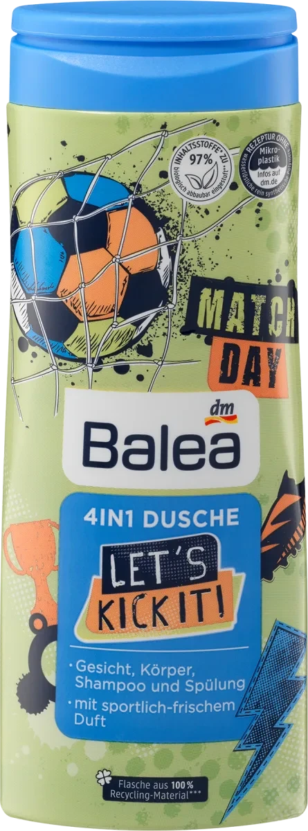 Дитячий шампунь+гель для купання 4 в 1 Balea (Let`s kick it) 300 мл, фото 1