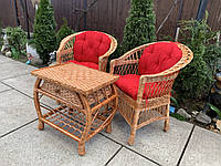 2 крісла з червоними подушками + стіл "Краб" з шухлядою