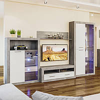 Современная стильная модульная стенка горка с подсветкой под телевизор в гостиную зал 3 метра Омега Мир Мебели