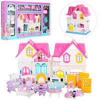 Дитячий іграшковий будиночок 2 поверхи, в наборі меблі, фігурки, машина