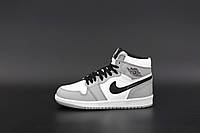 Мужские зимние кроссовки Jordan 1 Grey МЕХ (серые) модные повседневные джорданы 13007 Найк