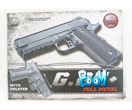 Пістолет металевий великий з кобурою ігровий колір чорний стріляє пластиковими 6 мм кульками