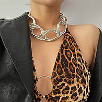 Массивная цепь серебристая, женское украшение на шею, крупная бижутерия